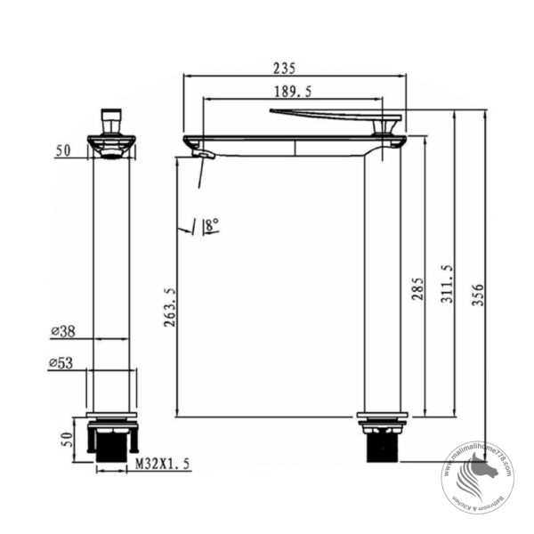 ABAGNO LBC-075L-CR Single Lever Tower Basin Cold Tap - Image 2