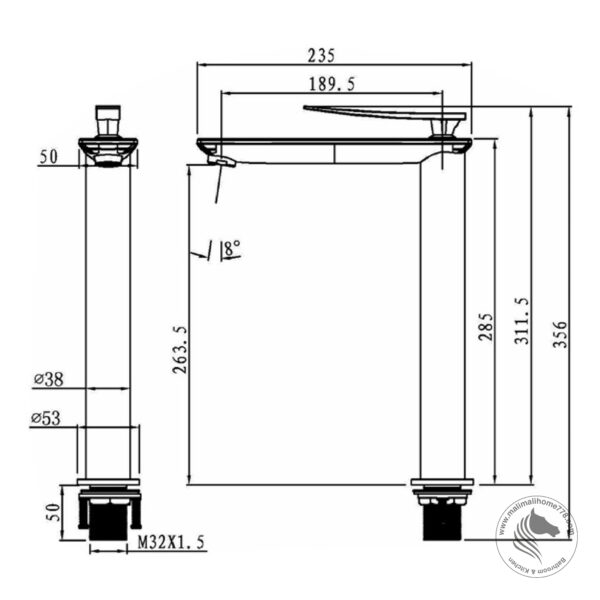 ABAGNO LBM-075L-CR Single Lever Tower Basin Mixer - Image 2