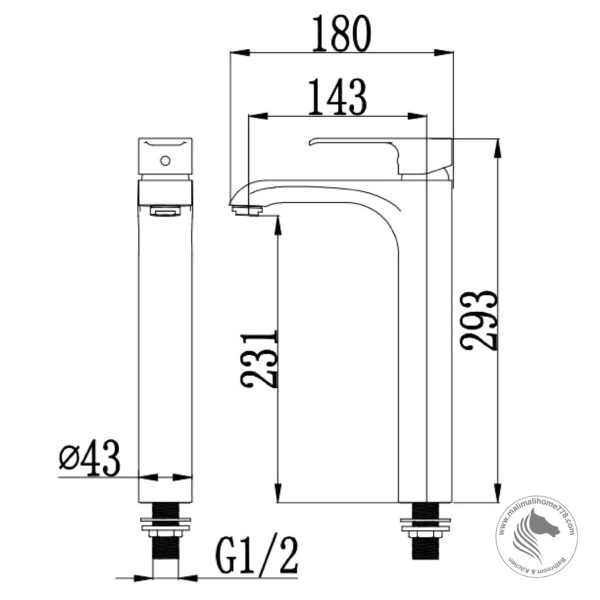 ABAGNO SVC-075L-BN Single Lever Tower Basin Cold Tap - Image 2