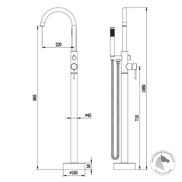 Abagno FRM-201-BN Exposed Floor-Mounted Bath & Shower Mixer [Black Nickel] - Image 2