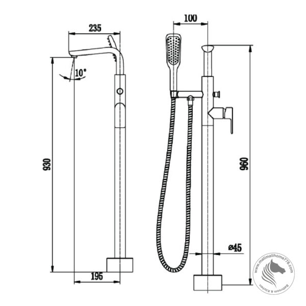 Abagno FRM-202-CR Exposed Floor-Mounted Bath & Shower Mixer - Image 2