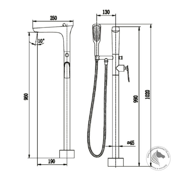 Abagno FRM-205-CR Exposed Floor-Mounted Bath & Shower Mixer - Image 2