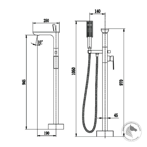 ABAGNO FSM-405-CR Exposed Floor-Mounted Bath & Shower Mixer - Image 2