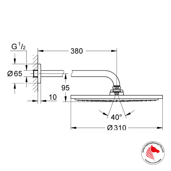 GROHE G-26066AL0 RAINSHOWER COSMOPOLITAN 310 Head Shower Set 380mm [Brushed Hard Graphite] - Image 2