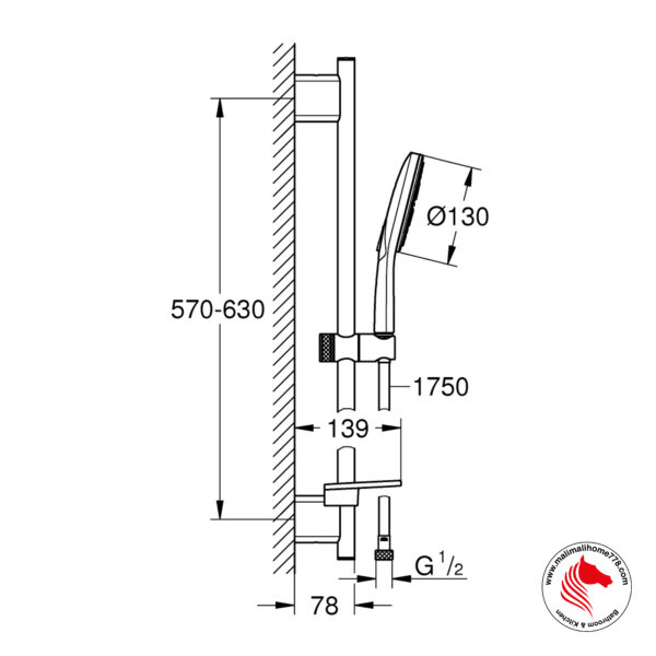 GROHE G-26546000 RAINSHOWER SMARTACTIVE 130 Shower Rail Set 3 Sprays - Image 5