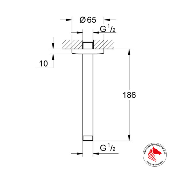 GROHE G-27559000 TEMPESTA Ceiling Shower Arm 186mm - Image 2