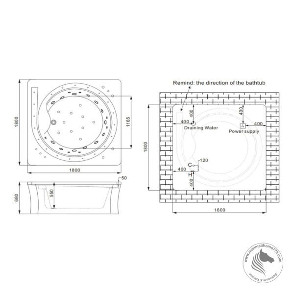 SSWW A1805K Hydro Massage Bathtub (White) - Image 7