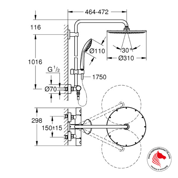 GROHE G-26075DA0  EUPHORIA System 310 Shower System With Thermostatic Mixer For Wall Mounting [Warm Sunset] - Image 3