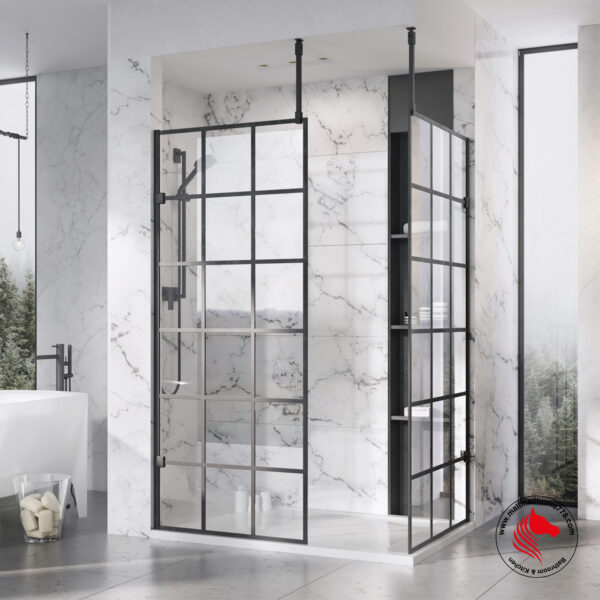 ROMAN LIBERTY Black Grid Pattern Wetroom Panel