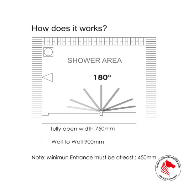 ROMAN Wetroom Panel Fixed & Pivoting Deflector Panel (180°) - Image 5