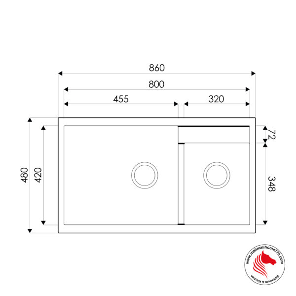 SMITH GNS-864822 Double Bowl Composite Granite Kitchen Sink [Top Mount] - Image 4