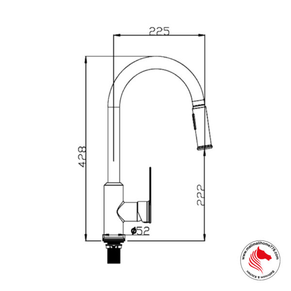 ABAGNO SHM-180P-CR Single Lever Kitchen Sink Mixer With Pull-out Sprayer [Chrome Plated] - Image 2