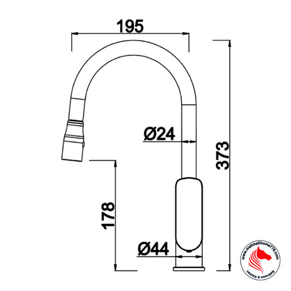 ABAGNO SJM-180JP-CR Single Lever Kitchen Sink Mixer With Pull-out Sprayer [Chrome Plated] - Image 2