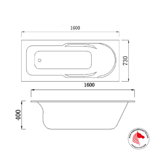 ABAGNO H205BH Common Sunken Bathtub With Handle [White] - Image 3