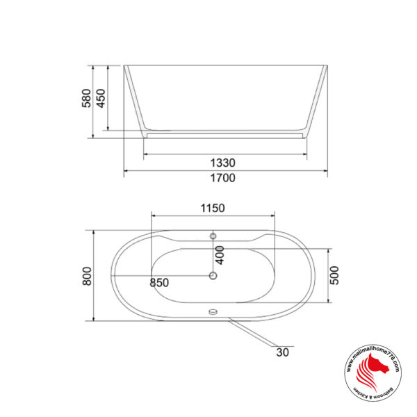 ABAGNO K501 Free Standing Bathtub [White] - Image 3