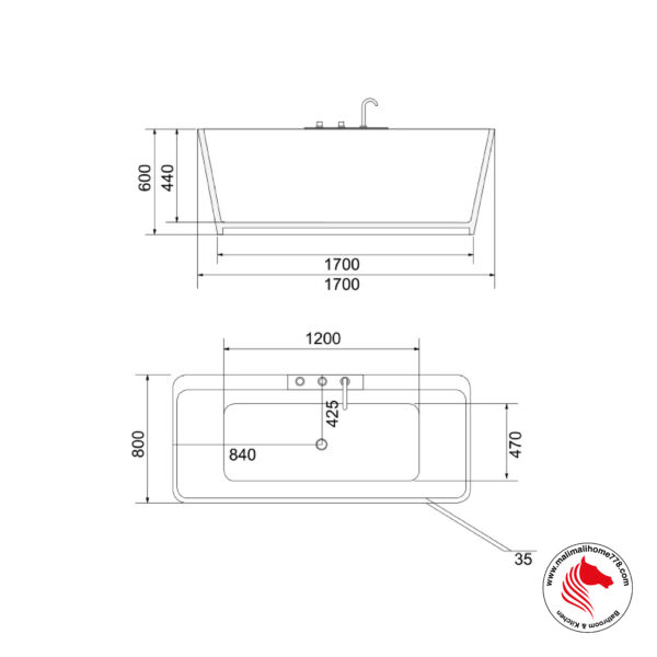 ABAGNO K502M Free Standing Bathtub With Mixer Faucets [White] - Image 3