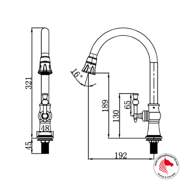 ABAGNO T-57028J-BR Quarter Turn Kitchen Sink Cold Tap With Double Spray [Brass Bronze] - Image 2