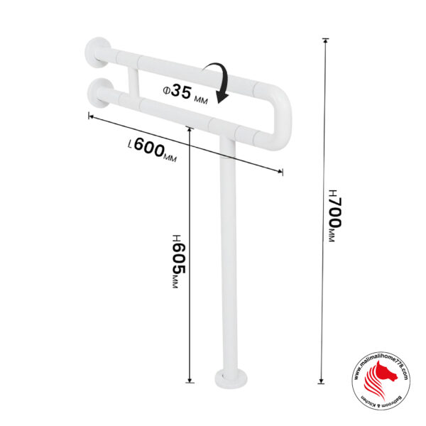 TAPI TAP-6070U ABS White Bathroom Safety Grab Bar - Image 2