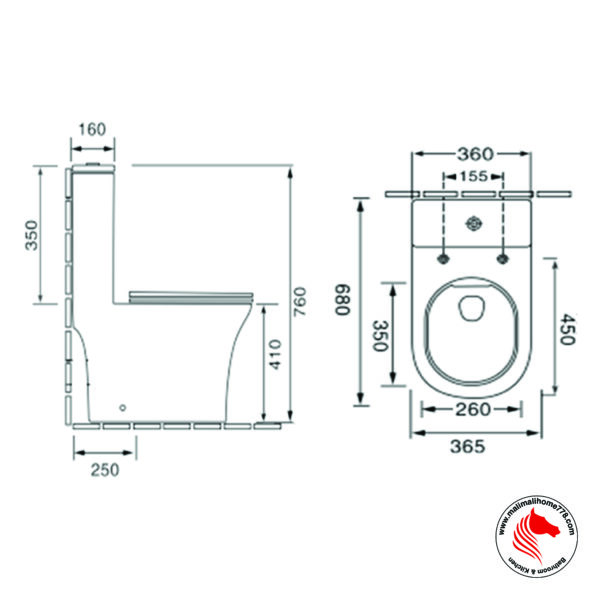 ABAGNO ADDA One Piece Rimless Washdown Water Closet - Image 3