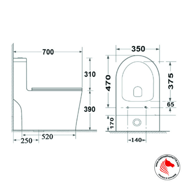 ABAGNO BOLOGNA One Piece Rimless Washdown Water Closet - Image 2