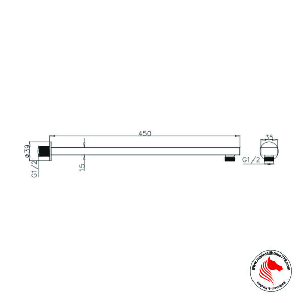 ABAGNO LS-40-450 450mm Square Shower Arm - Image 2