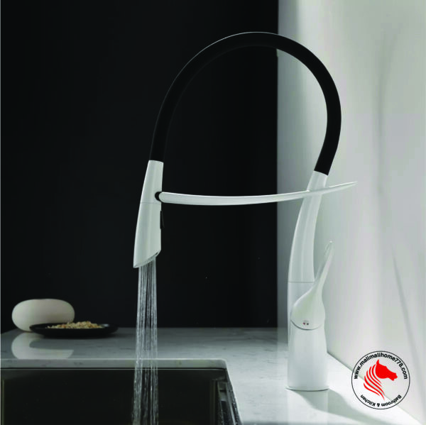 SMITH SFT-P211W Single Lever Kitchen Sink Mixer with Pull-out Sprayer [White] - Image 2