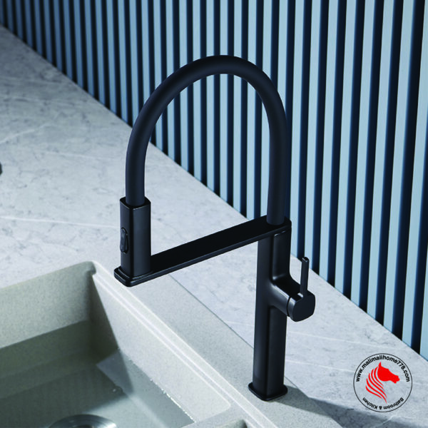 SMITH SFT-P213 Single Lever Kitchen Sink Mixer with Pull-out Dual Sprayer [Matte Black] - Image 3