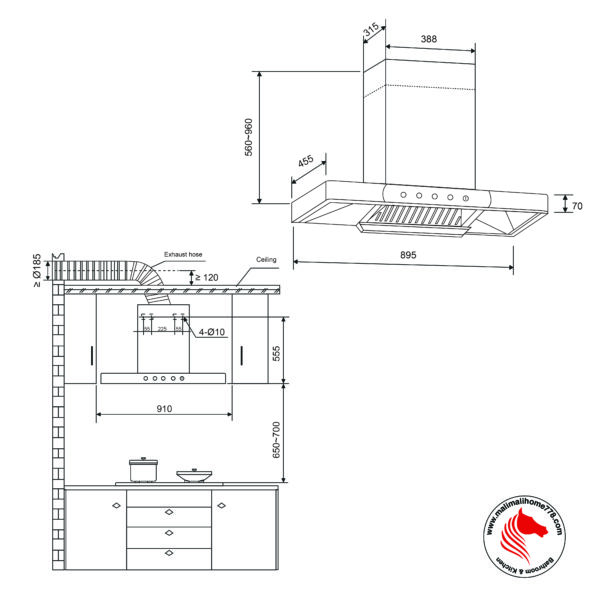XUNDA WT2018 1800m³/h T-Shape Chimney Range Hood with Auto Clean System - Image 5