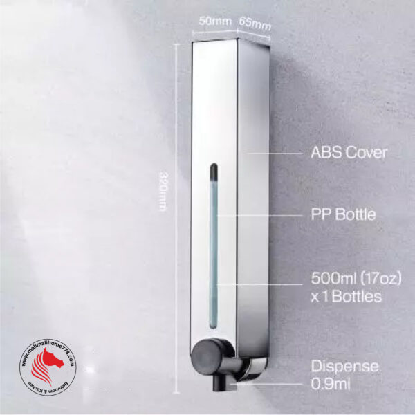 HOMEPLUZ DH-700-1CP 500ml Square Wall Mounted Soap Dispenser [Chrome Plated] - Image 5