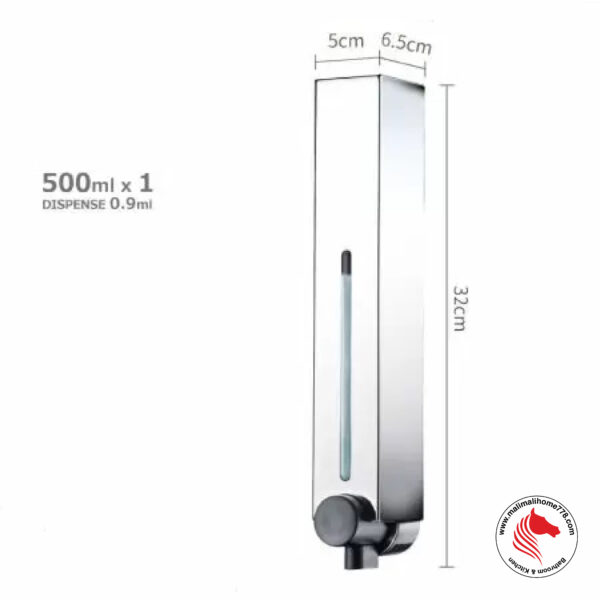 HOMEPLUZ DH-700-1CP 500ml Square Wall Mounted Soap Dispenser [Chrome Plated] - Image 6