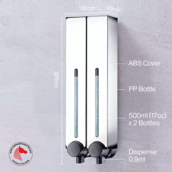 HOMEPLUZ DH-700-2CP 500ml Square Wall Mounted 2 Chamber Soap Dispenser [Chrome Plated] - Image 4