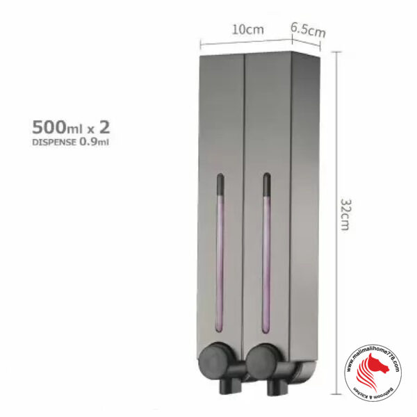 HOMEPLUZ DH-700-2VP 500ml Square Wall Mounted 2 Chamber Soap Dispenser [Dark Silver] - Image 8