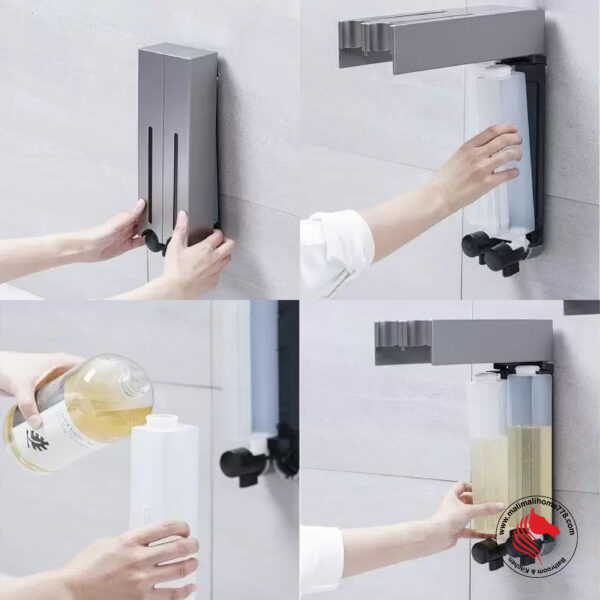 HOMEPLUZ DH-700-2VP 500ml Square Wall Mounted 2 Chamber Soap Dispenser [Dark Silver] - Image 7