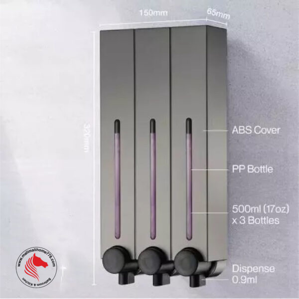 HOMEPLUZ DH-700-3VP 500ml Square Wall Mounted 3 Chamber Soap Dispenser [Dark Silver] - Image 5