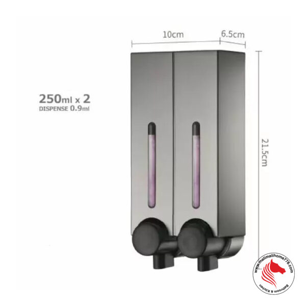 HOMEPLUZ DH-725-2VP 250ml Square Wall Mounted 2 Chamber Soap Dispenser [Dark Silver] - Image 4