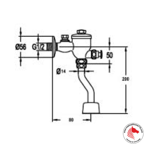 ABAGNO UFV 200B Exposed Urinal Flush Valve with Rubber Spud - Image 2
