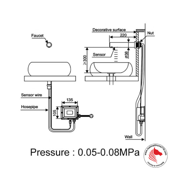 ABAGNO USR 401W Wall Mounted Sensor Basin Tap - Image 2